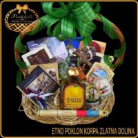 Etno poklon iz Srbije korpa Zlatna dolina, luksuzni poklon poslovnom prijatelju