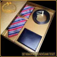 Poseban poklon za muškarca Set kravata kaiš novčanik teget