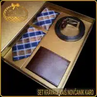 Muški luksuzni poklon set kravata kaiš novčanik karo